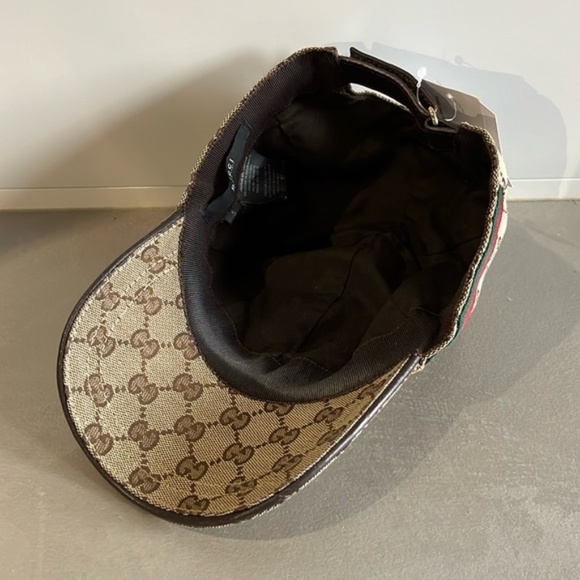 Gucci Natural Monogram Striped-Trim Woven Baseball Cap - Picture 7 of 9